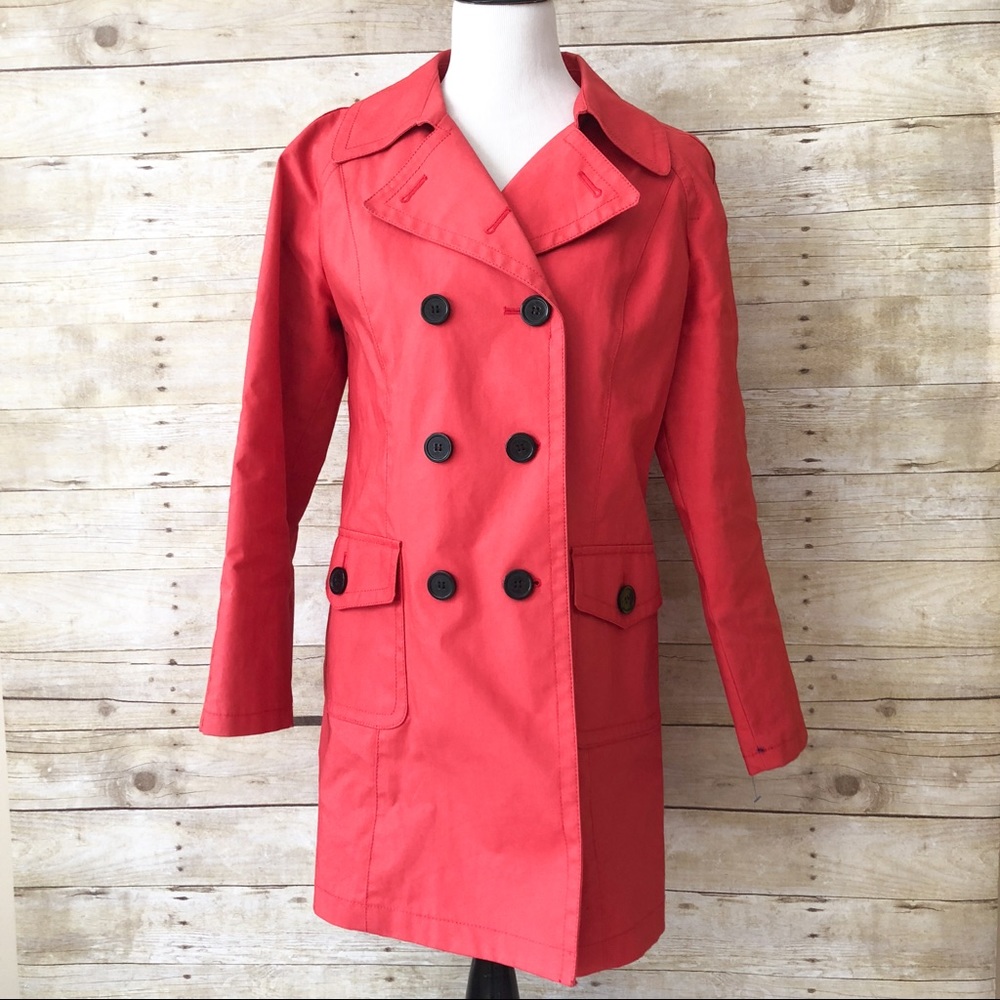 Anne Taylor LOFT Red Trench Coat Jacket sz M